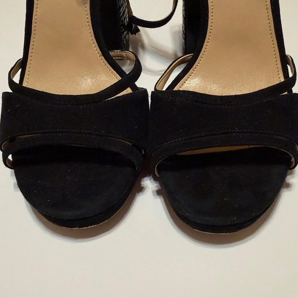 Michael Michael Kors embelished block heel Sandals, black suede leather, sz 8.5